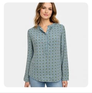 Banana Republic Blue & Green Print Long-Sleeve Blouse